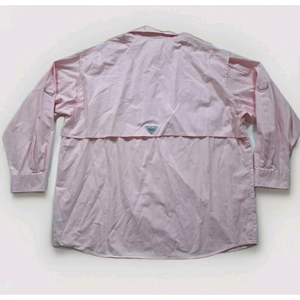 Columbia PFG Fishing Shirt Men XXL Pink Long Sleeve Bonehead Mesh Pockets FM7120